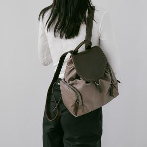 Supportingrole簡約時尚翻蓋真皮磁扣束口後背包 灰咖啡