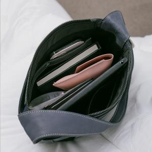 Supportingrole簡約百搭輕量兩用真皮手提肩背腋下托特包 藍