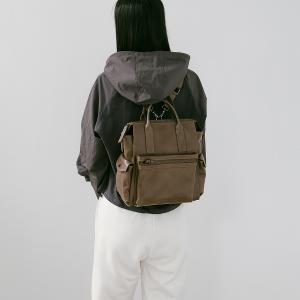 Supportingrole簡約多隔層多口袋真皮後背包 復古咖啡