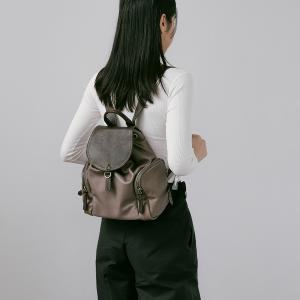 Supportingrole簡約時尚翻蓋真皮磁扣束口後背包 灰咖啡