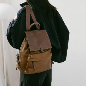 Supportingrole復古翻蓋多隔層多口袋休閒真皮後背包 咖啡