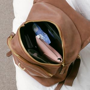 Supportingrole簡約百搭線條多隔層多口袋真皮後背包 咖啡