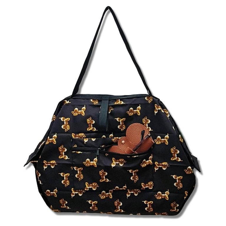 POPCORNGREEN摺疊旅行隨身袋(Ｌ)藝術家聯名款＿氣球狗＿金黑