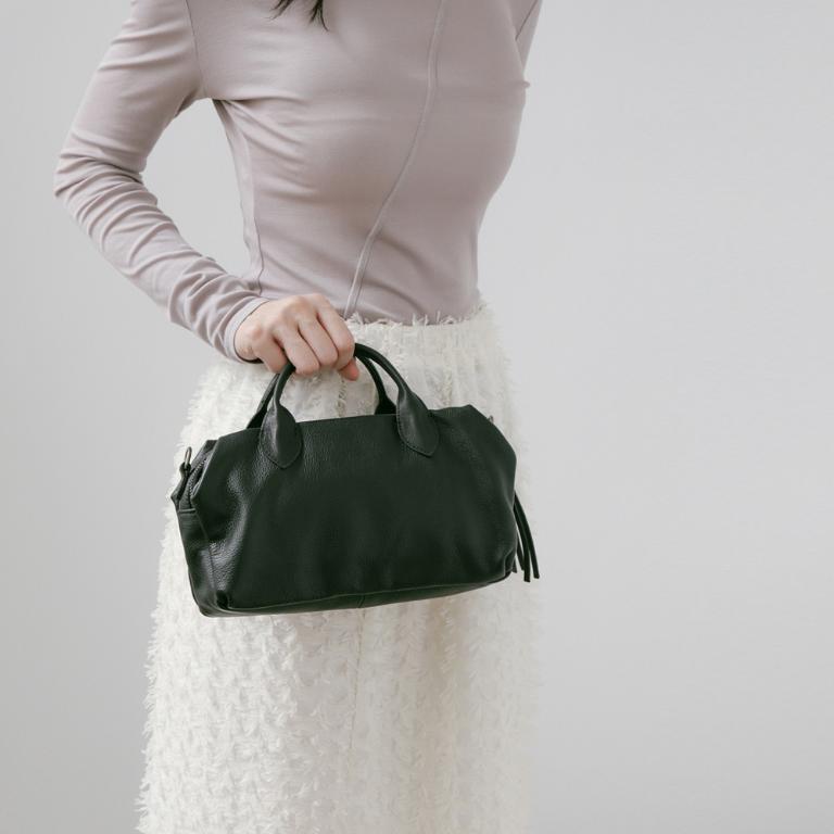 Supportingrole簡約線條百搭輕量真皮手提肩斜背旅行波士頓 黑