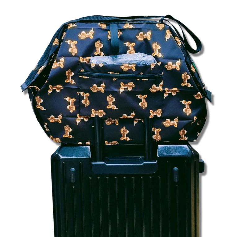 POPCORNGREEN摺疊旅行隨身袋(Ｌ)藝術家聯名款＿氣球狗＿金黑