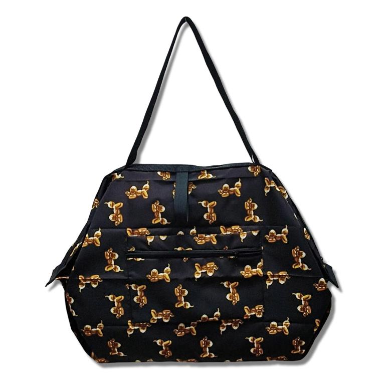 POPCORNGREEN摺疊旅行隨身袋(Ｌ)藝術家聯名款＿氣球狗＿金黑