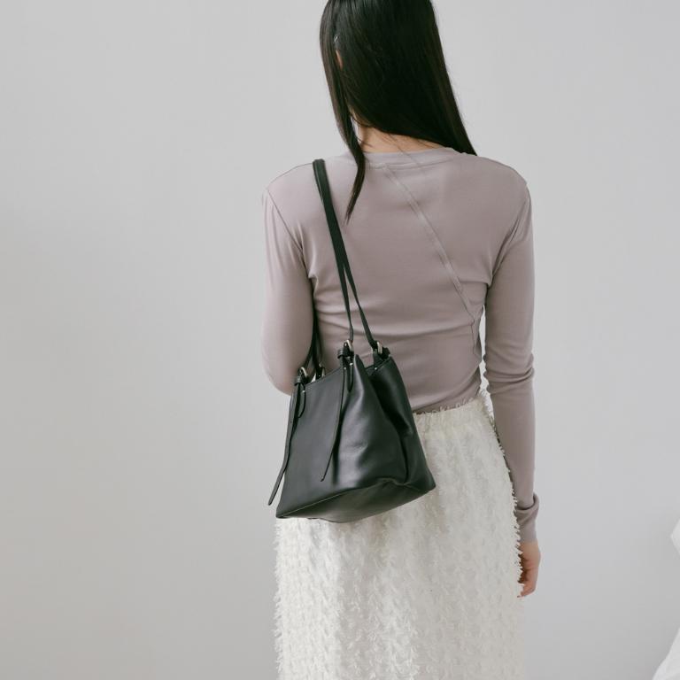 Supportingrole簡約廓形百搭輕量兩用真皮手提肩背腋下托特包 黑