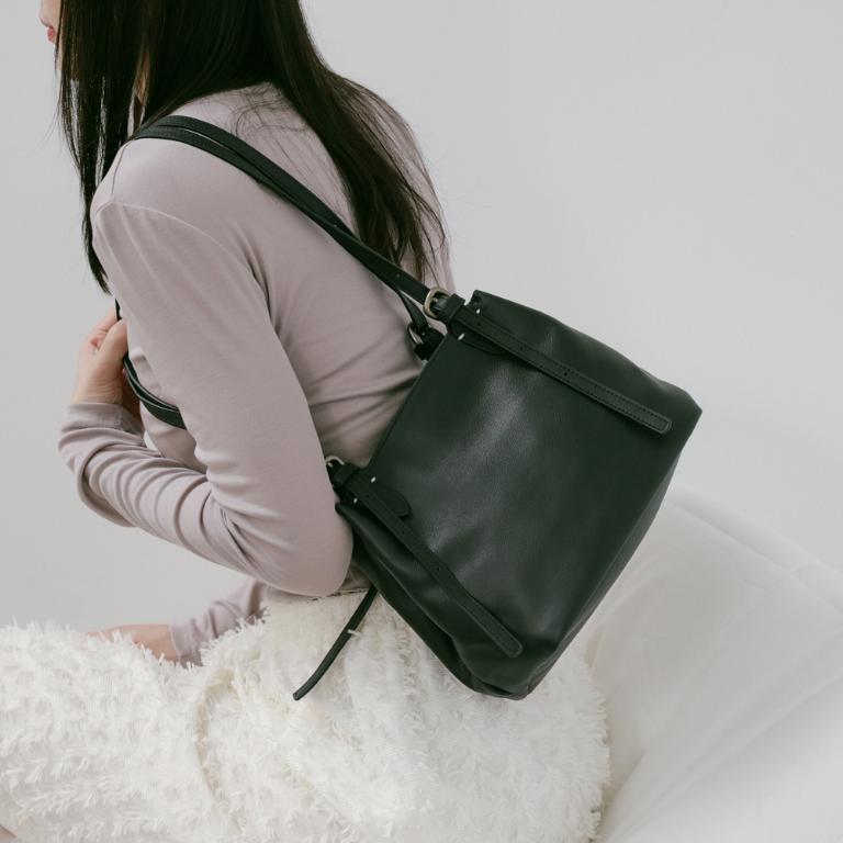 Supportingrole簡約廓形百搭輕量兩用真皮手提肩背腋下托特包 黑