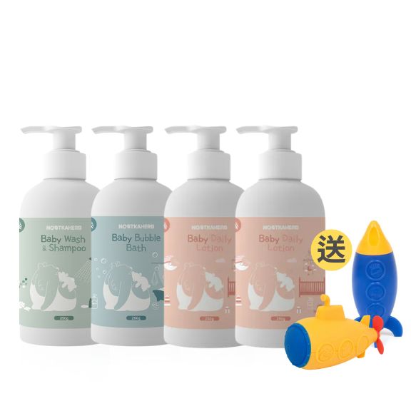 諾卡草本嬰兒沐浴露 + 諾卡草本泡泡露 + 諾卡草本嬰兒潤膚乳 x 2 (贈洗澡玩具 x 1, 樣式隨機)