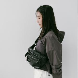 supportingrole皮革口袋斜腰包旅行百搭日常真皮斜背包 黑