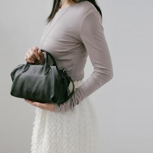 Supportingrole簡約線條百搭輕量真皮手提肩斜背旅行波士頓 黑