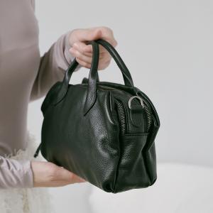 Supportingrole簡約線條百搭輕量真皮手提肩斜背旅行波士頓 黑