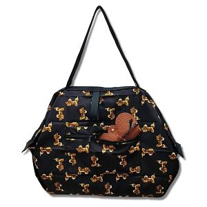 POPCORNGREEN摺疊旅行隨身袋(Ｌ)藝術家聯名款＿氣球狗＿金黑