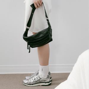 supportingrole皮革口袋斜腰包旅行百搭日常真皮斜背包 黑