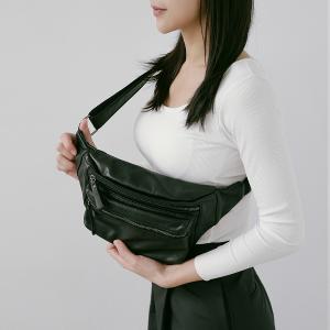 supportingrole皮革口袋斜腰包旅行百搭日常真皮斜背包 黑