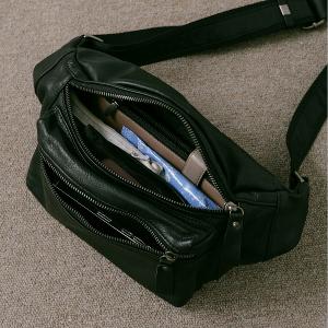 supportingrole皮革口袋斜腰包旅行百搭日常真皮斜背包 黑