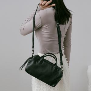 Supportingrole簡約線條百搭輕量真皮手提肩斜背旅行波士頓 黑