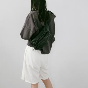 supportingrole皮革口袋斜腰包旅行百搭日常真皮斜背包 黑