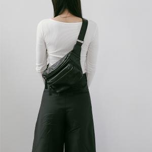 supportingrole皮革口袋斜腰包旅行百搭日常真皮斜背包 黑