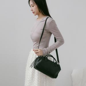 Supportingrole簡約線條百搭輕量真皮手提肩斜背旅行波士頓 黑