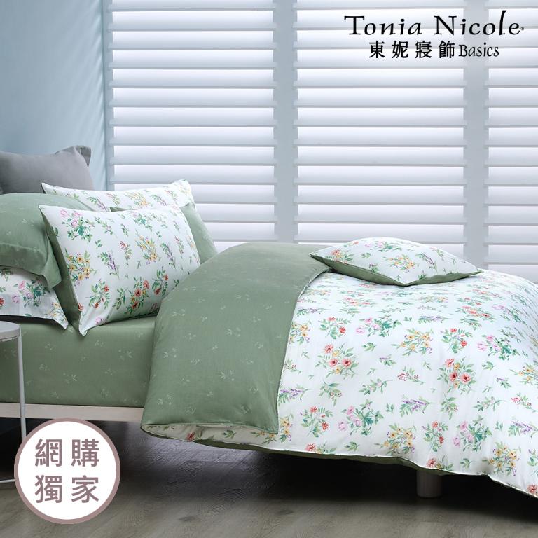 【Tonia Nicole 東妮寢飾】繁花綠境100%精梳棉兩用被床包組(加大)