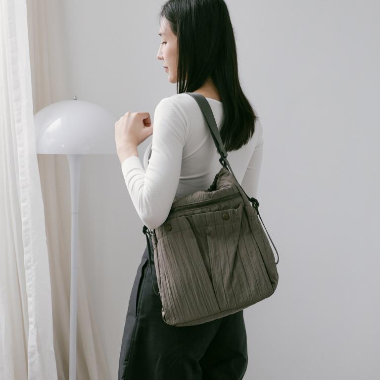 supportingrole 蓬鬆俐落線條斜肩後背手提3用包 灰