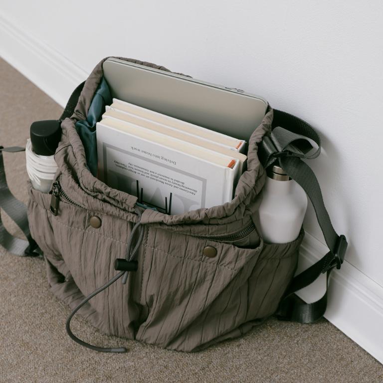 supportingrole 蓬鬆俐落線條斜肩後背手提3用包 灰