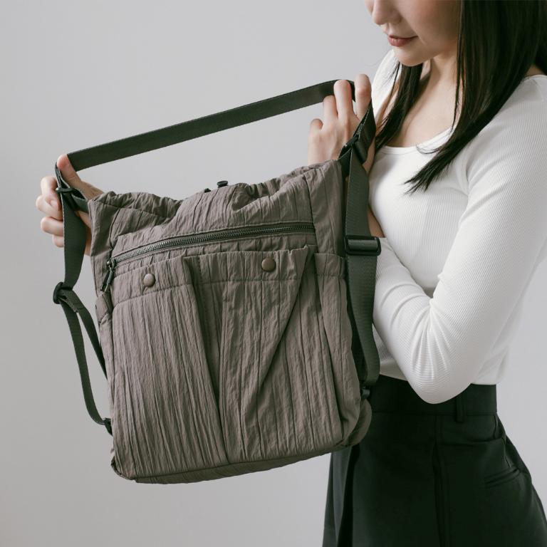 supportingrole 蓬鬆俐落線條斜肩後背手提3用包 灰