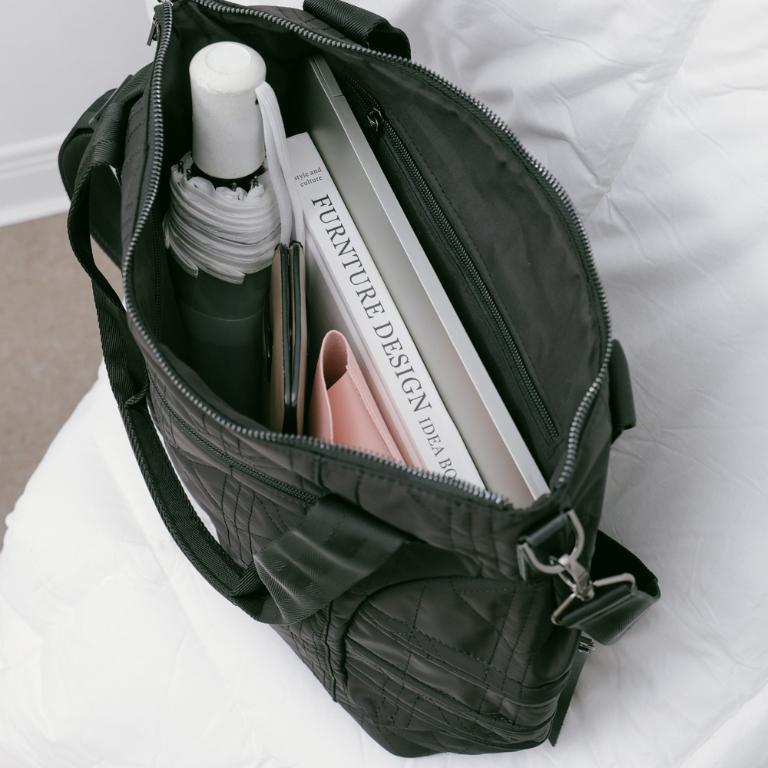 supportingrole 蓬鬆弧線斜肩後背手提3用托特包 黑