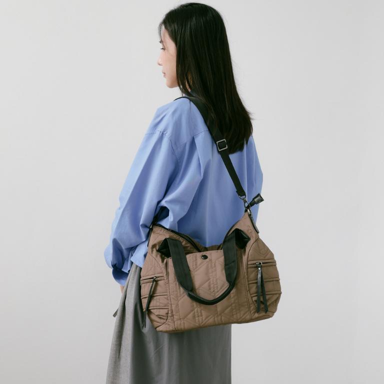 supportingrole 蓬鬆弧線斜肩後背手提3用托特包 咖啡