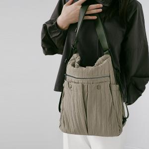 supportingrole 蓬鬆俐落線條斜肩後背手提3用包 軍綠