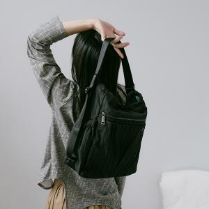 supportingrole 蓬鬆俐落線條斜肩後背手提3用包 黑