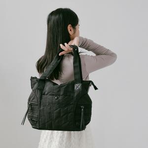 supportingrole 蓬鬆弧線斜肩後背手提3用托特包 黑