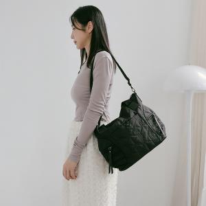 supportingrole 蓬鬆弧線斜肩後背手提3用托特包 黑