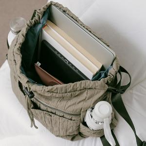 supportingrole 蓬鬆俐落線條斜肩後背手提3用包 軍綠