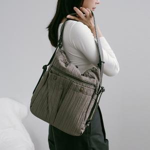 supportingrole 蓬鬆俐落線條斜肩後背手提3用包 灰