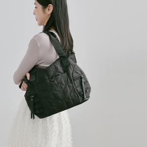 supportingrole 蓬鬆弧線斜肩後背手提3用托特包 黑