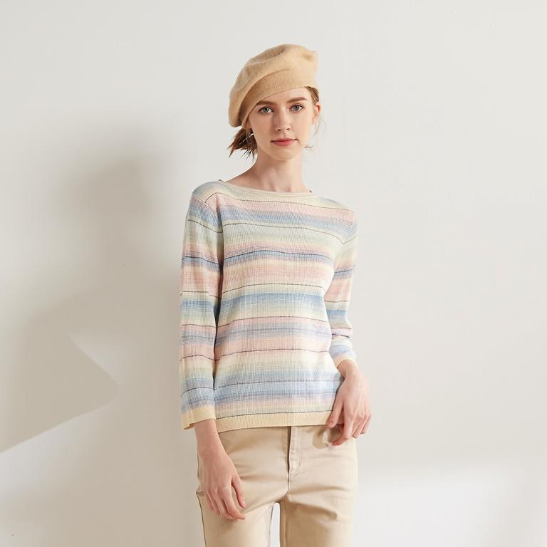 FREE 有機草木染圓領漸層長袖針織衫