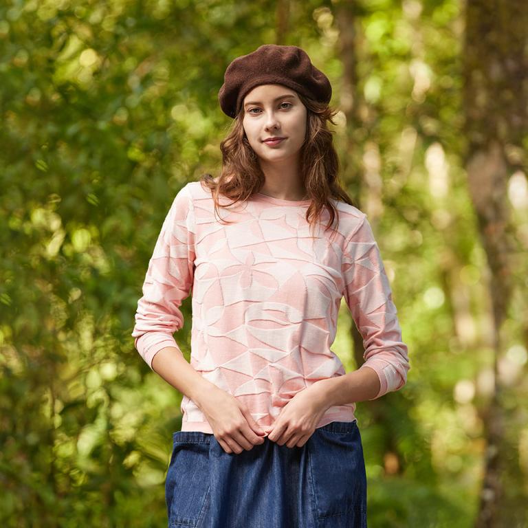 FREE 有機棉雙色織紋圓領長袖針織衫