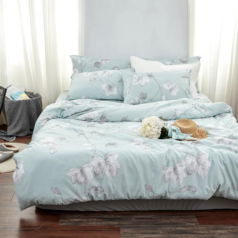 【DUYAN 竹漾】萊賽爾纖維雙人加大床包被套四件組 / 淺青花語 台灣製