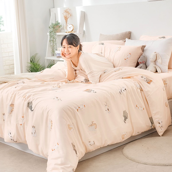 【DUYAN 竹漾】萊賽爾纖維雙人加大床包三件組 / 尋覓小貓 台灣製