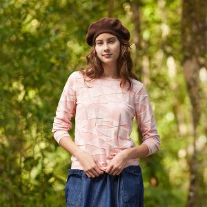 FREE 有機棉雙色織紋圓領長袖針織衫