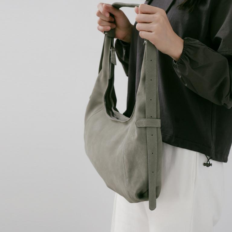 Supportingrole簡約半月形輪廓真皮手提肩斜背托特包 質感灰綠
