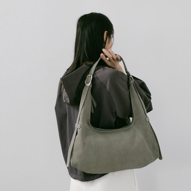 Supportingrole簡約半月形輪廓真皮手提肩斜背托特包 質感灰綠