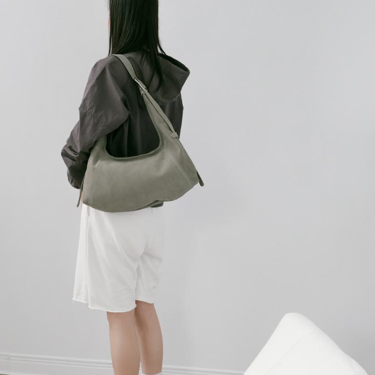 Supportingrole簡約半月形輪廓真皮手提肩斜背托特包 質感灰綠
