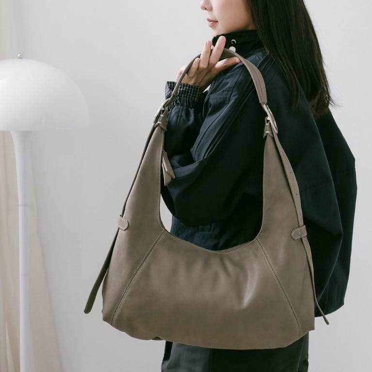 Supportingrole簡約半月形輪廓真皮手提肩斜背托特包 質感棕