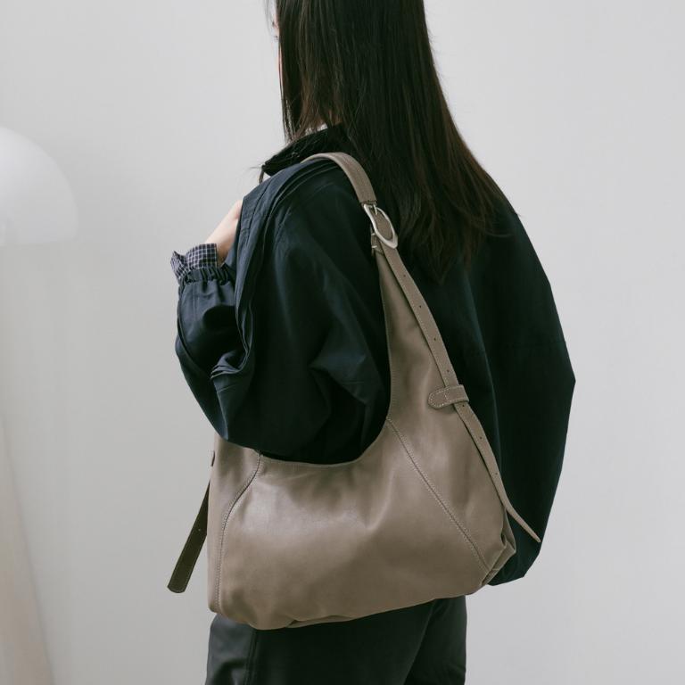 Supportingrole簡約半月形輪廓真皮手提肩斜背托特包 質感棕