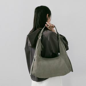 Supportingrole簡約半月形輪廓真皮手提肩斜背托特包 質感灰綠