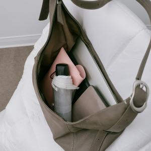 Supportingrole簡約半月形輪廓真皮手提肩斜背托特包 質感棕