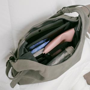 Supportingrole簡約半月形輪廓真皮手提肩斜背托特包 質感灰綠